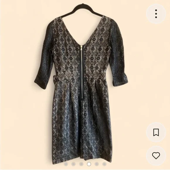 Marc by Marc Jacobs Black Lace 3/4 Length Sleeve Bow Knee Length Dress Size 2 - Picture 4 of 6